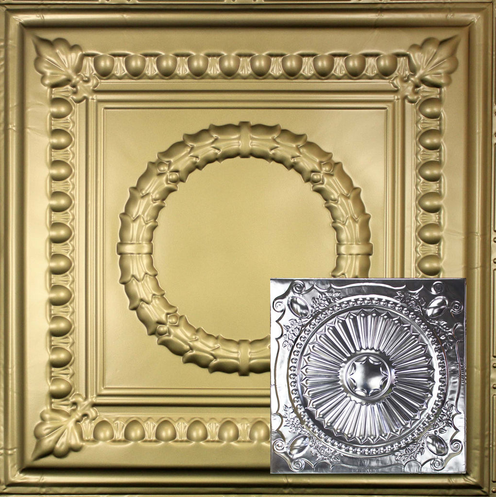 Metal Ceiling Tiles | Pattern 126 | Roman Medallion - Antique Brass - Metal Ceiling Express
