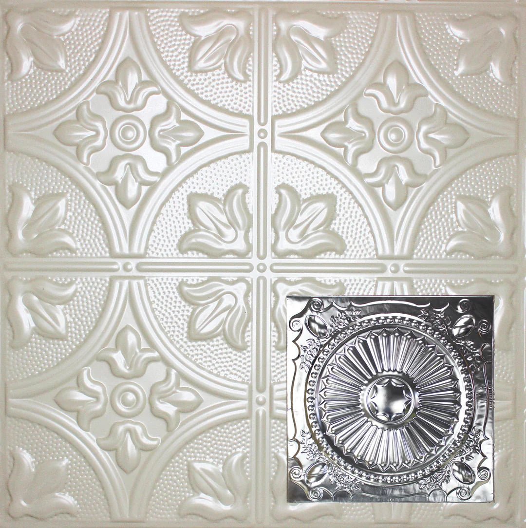 Metal Ceiling Tiles | Pattern 126 | Roman Medallion - Antique White - Metal Ceiling Express