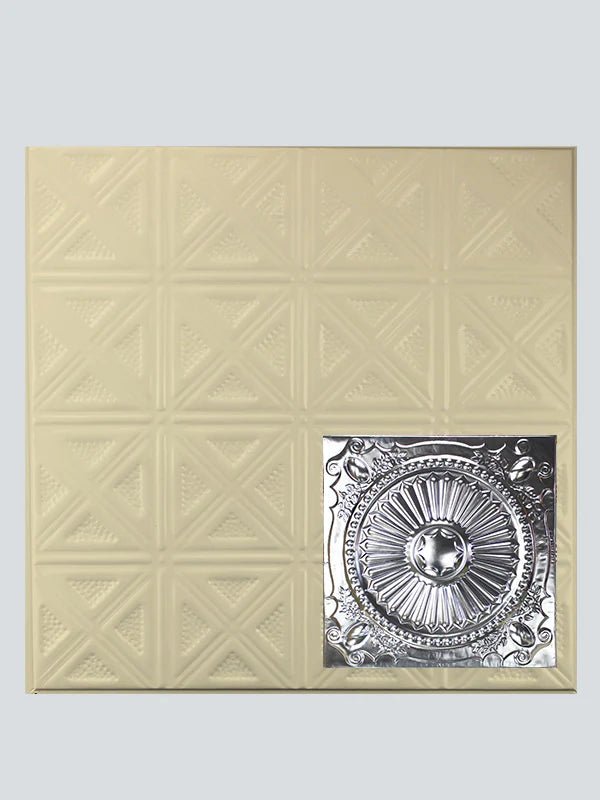 Metal Ceiling Tiles | Pattern 126 | Roman Medallion - Creamy White Satin - Metal Ceiling Express