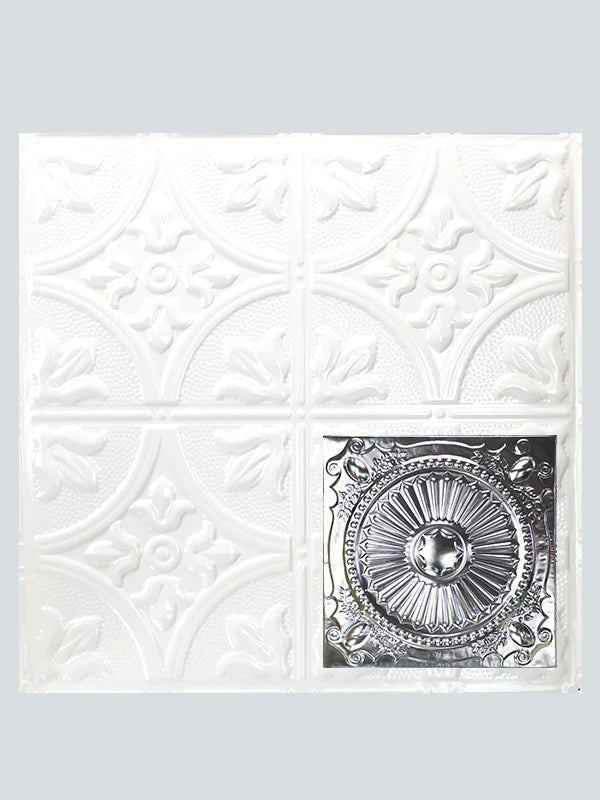 Metal Ceiling Tiles | Pattern 126 | Roman Medallion - Gloss White - Metal Ceiling Express