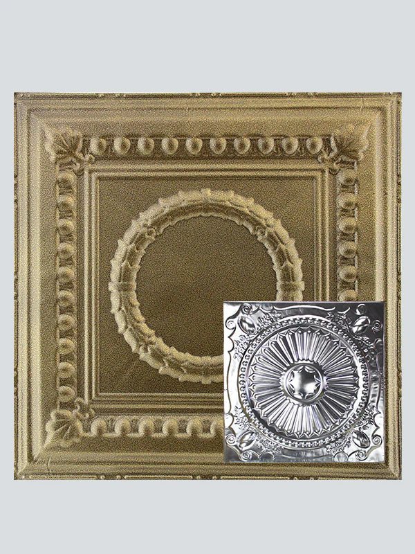 Metal Ceiling Tiles | Pattern 126 | Roman Medallion - Gold Vein - Metal Ceiling Express