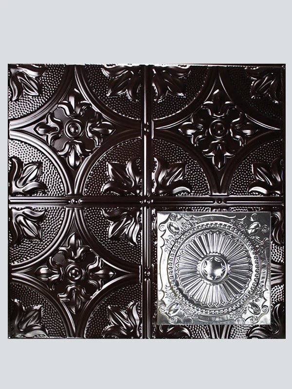 Metal Ceiling Tiles | Pattern 126 | Roman Medallion - Mirror Black - Metal Ceiling Express