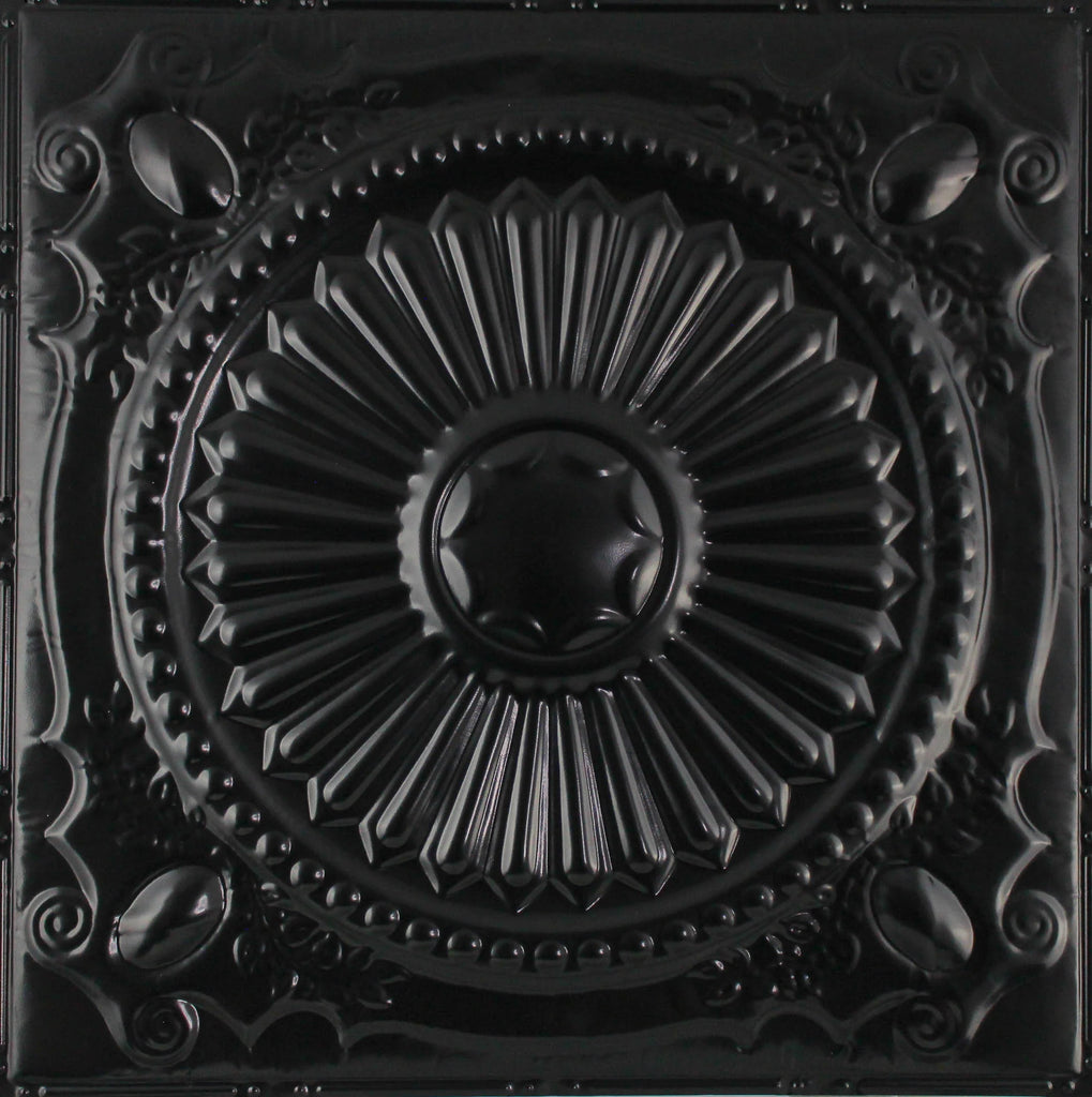 Metal Ceiling Tiles | Pattern 126 | Roman Medallion - Satin Black - Metal Ceiling Express