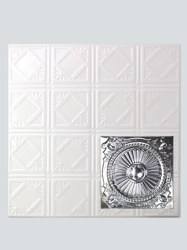 Metal Ceiling Tiles | Pattern 126 | Roman Medallion - Satin White - Metal Ceiling Express