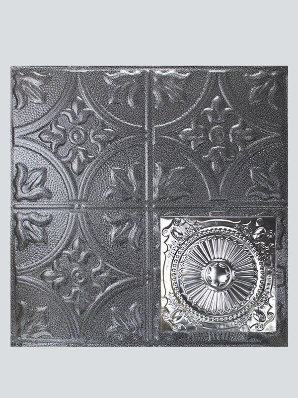 Metal Ceiling Tiles | Pattern 126 | Roman Medallion - Silver Vein - Metal Ceiling Express