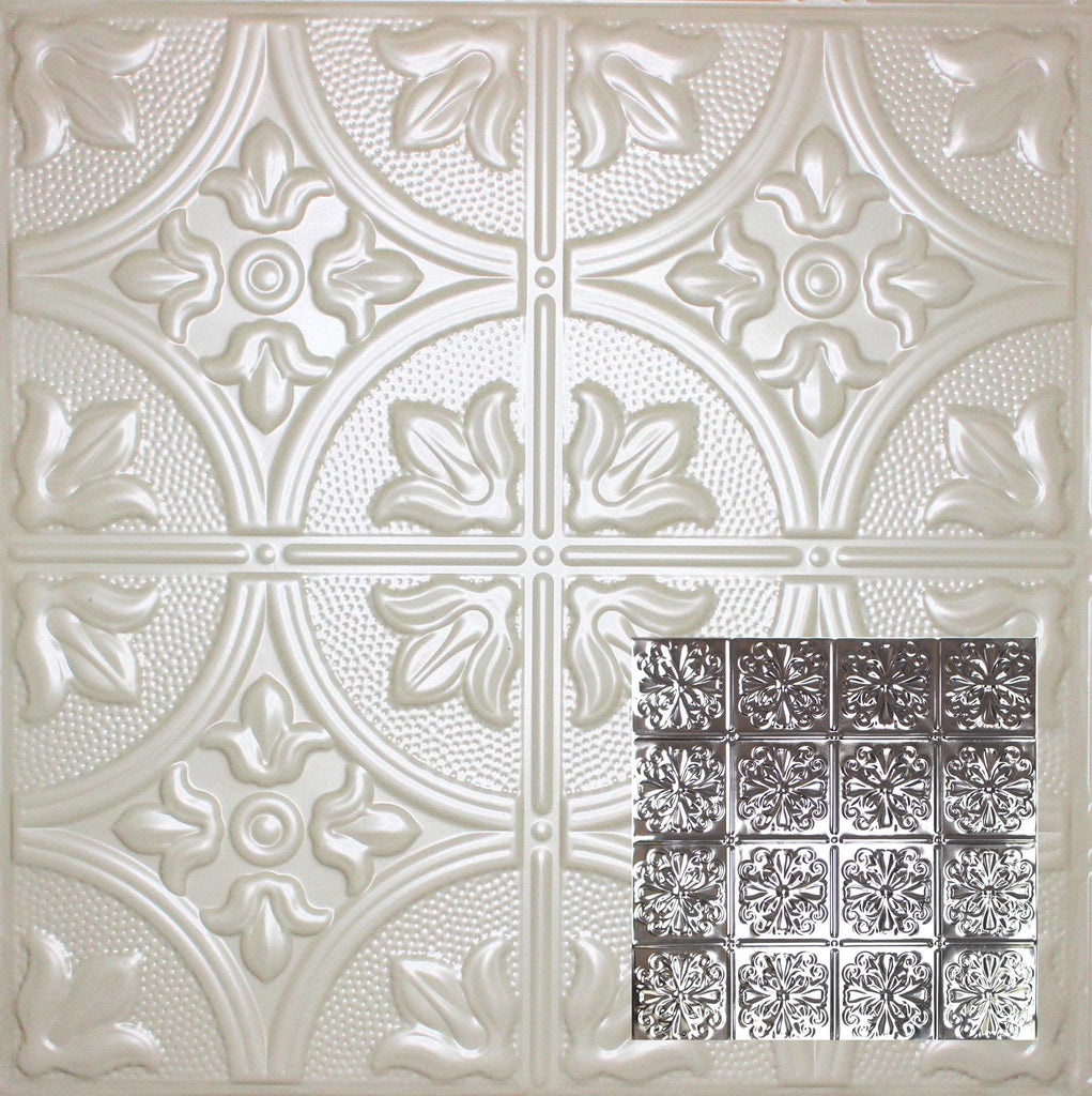 Metal Ceiling Tiles | Pattern 127 | Parisian Floral - Antique White - Metal Ceiling Express