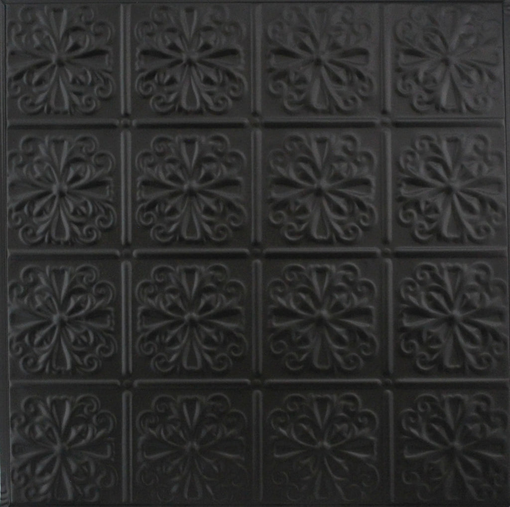 Metal Ceiling Tiles | Pattern 127 | Parisian Floral - Matte Black - Metal Ceiling Express