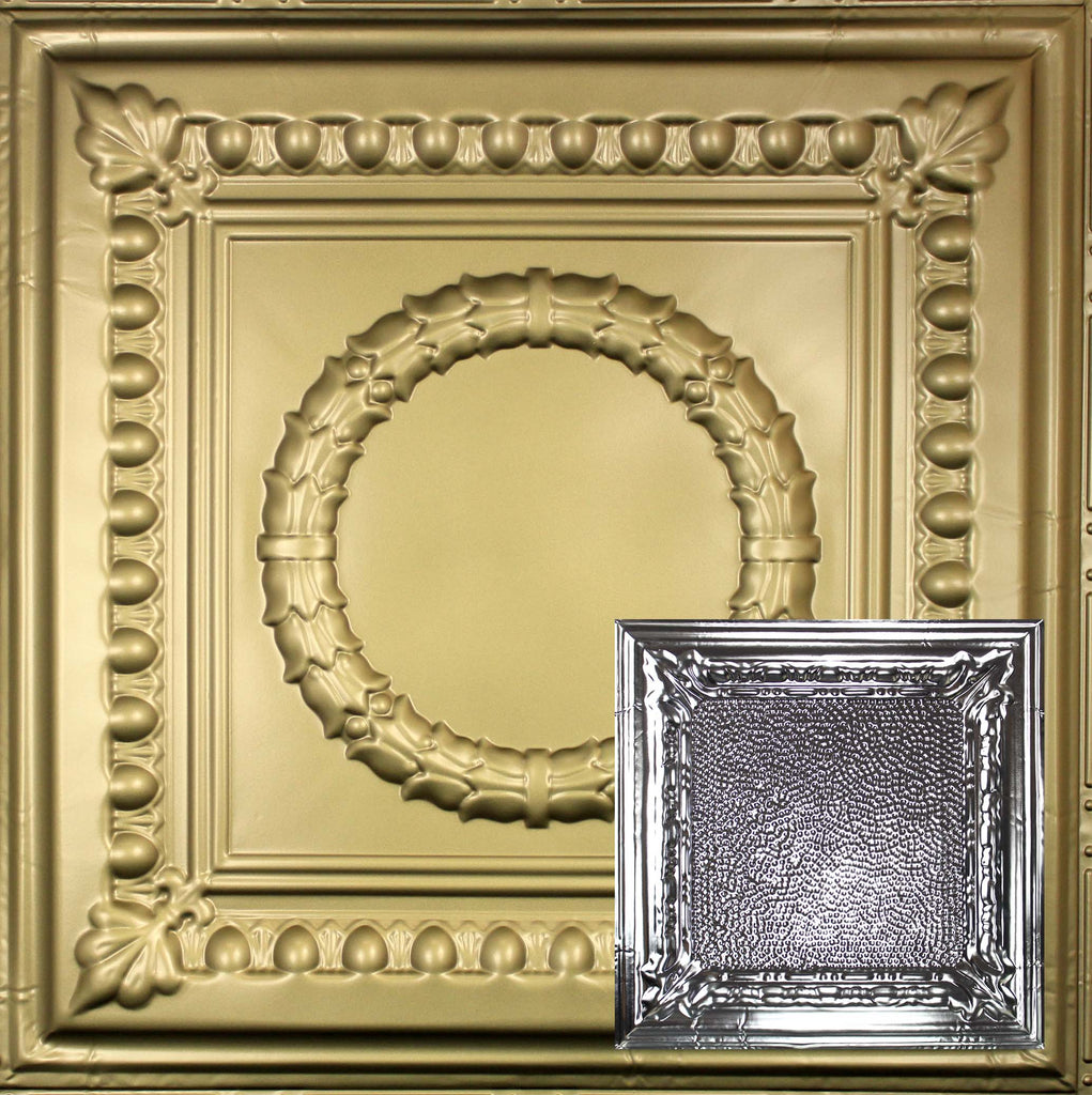 Metal Ceiling Tiles | Pattern 128 | Peened Frame - Antique Brass - Metal Ceiling Express