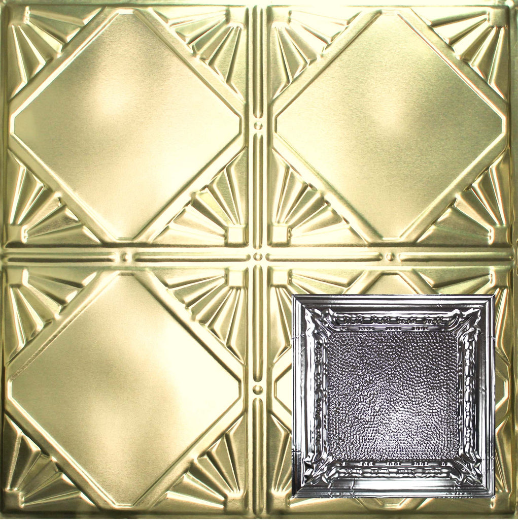 Metal Ceiling Tiles | Pattern 128 | Peened Frame - Antique Clear - Metal Ceiling Express