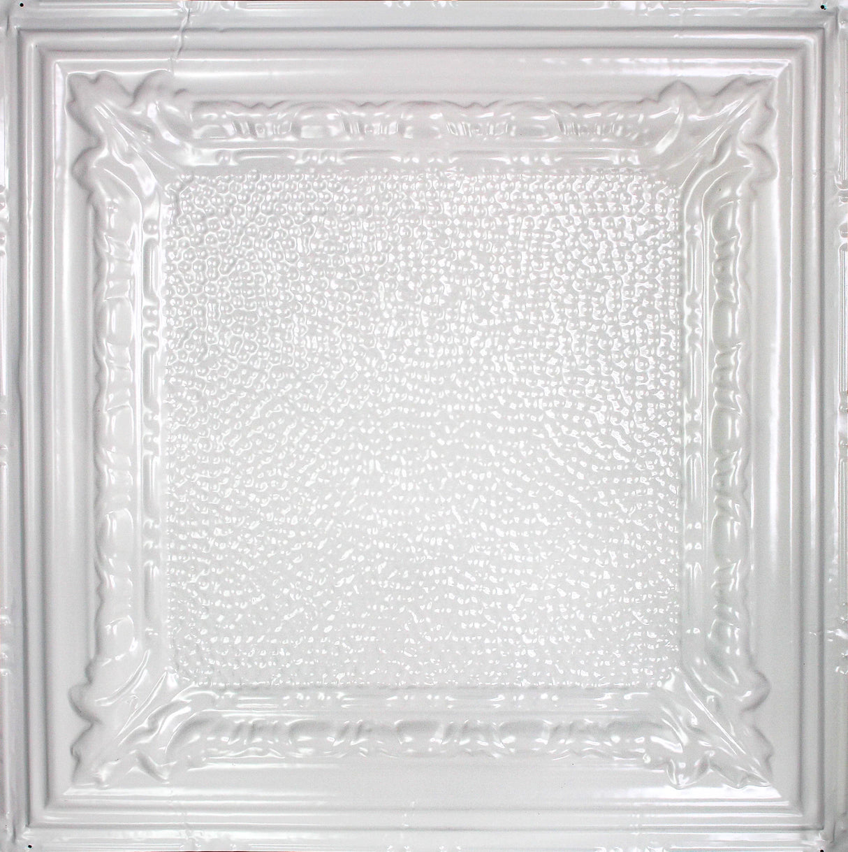 Metal Ceiling Tiles | Pattern 128 | Peened Frame - Antique White - Metal Ceiling Express