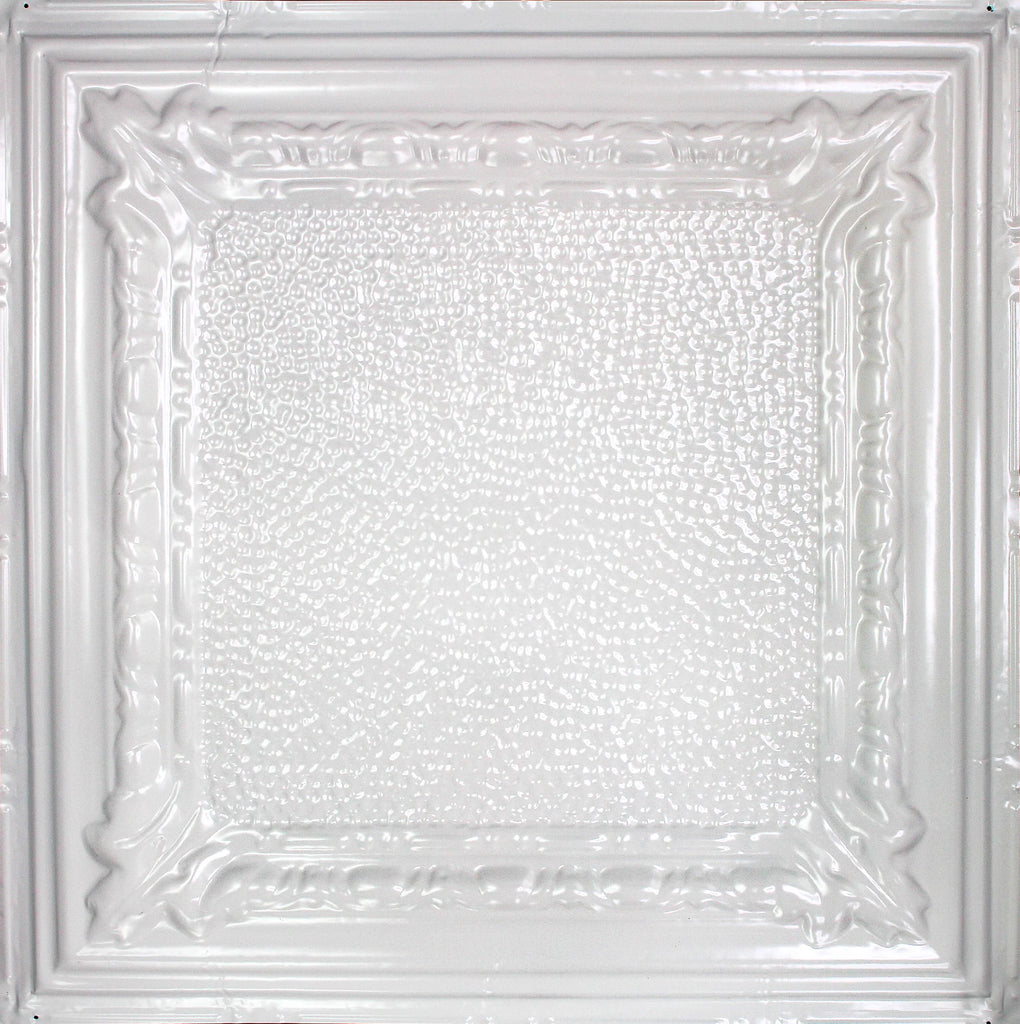 Metal Ceiling Tiles | Pattern 128 | Peened Frame - Antique White - Metal Ceiling Express