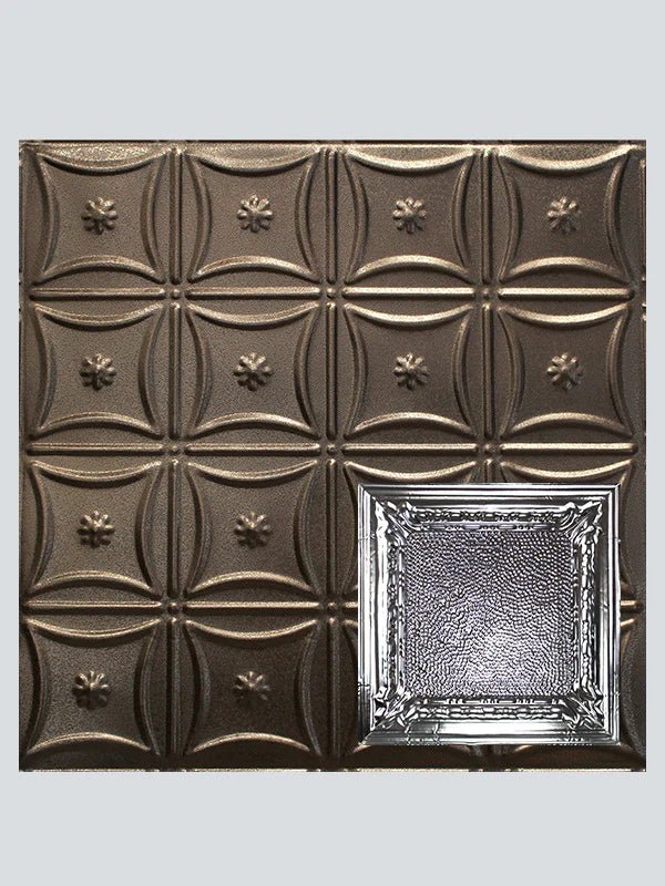 Metal Ceiling Tiles | Pattern 128 | Peened Frame - Copper Vein - Metal Ceiling Express