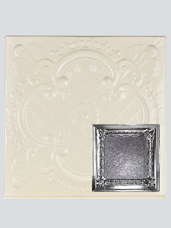 Metal Ceiling Tiles | Pattern 128 | Peened Frame - Cream - Metal Ceiling Express