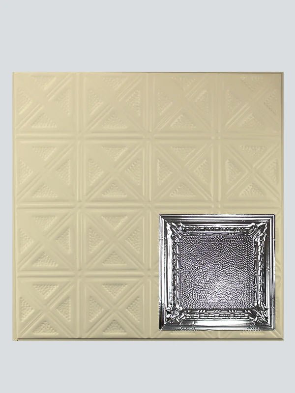 Metal Ceiling Tiles | Pattern 128 | Peened Frame - Creamy White Satin - Metal Ceiling Express