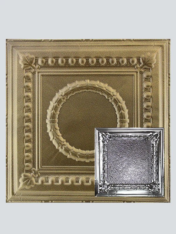 Metal Ceiling Tiles | Pattern 128 | Peened Frame - Gold Vein - Metal Ceiling Express