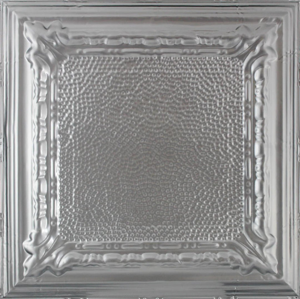 Metal Ceiling Tiles | Pattern 128 | Peened Frame - Gun Metal Grey - Metal Ceiling Express