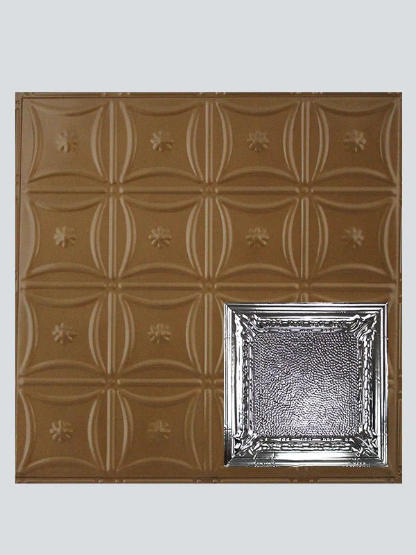 Metal Ceiling Tiles | Pattern 128 | Peened Frame - Honey Bronze - Metal Ceiling Express