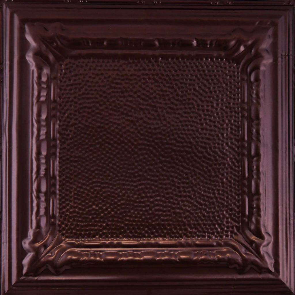 Metal Ceiling Tiles | Pattern 128 | Peened Frame - Maple Bronze - Metal Ceiling Express
