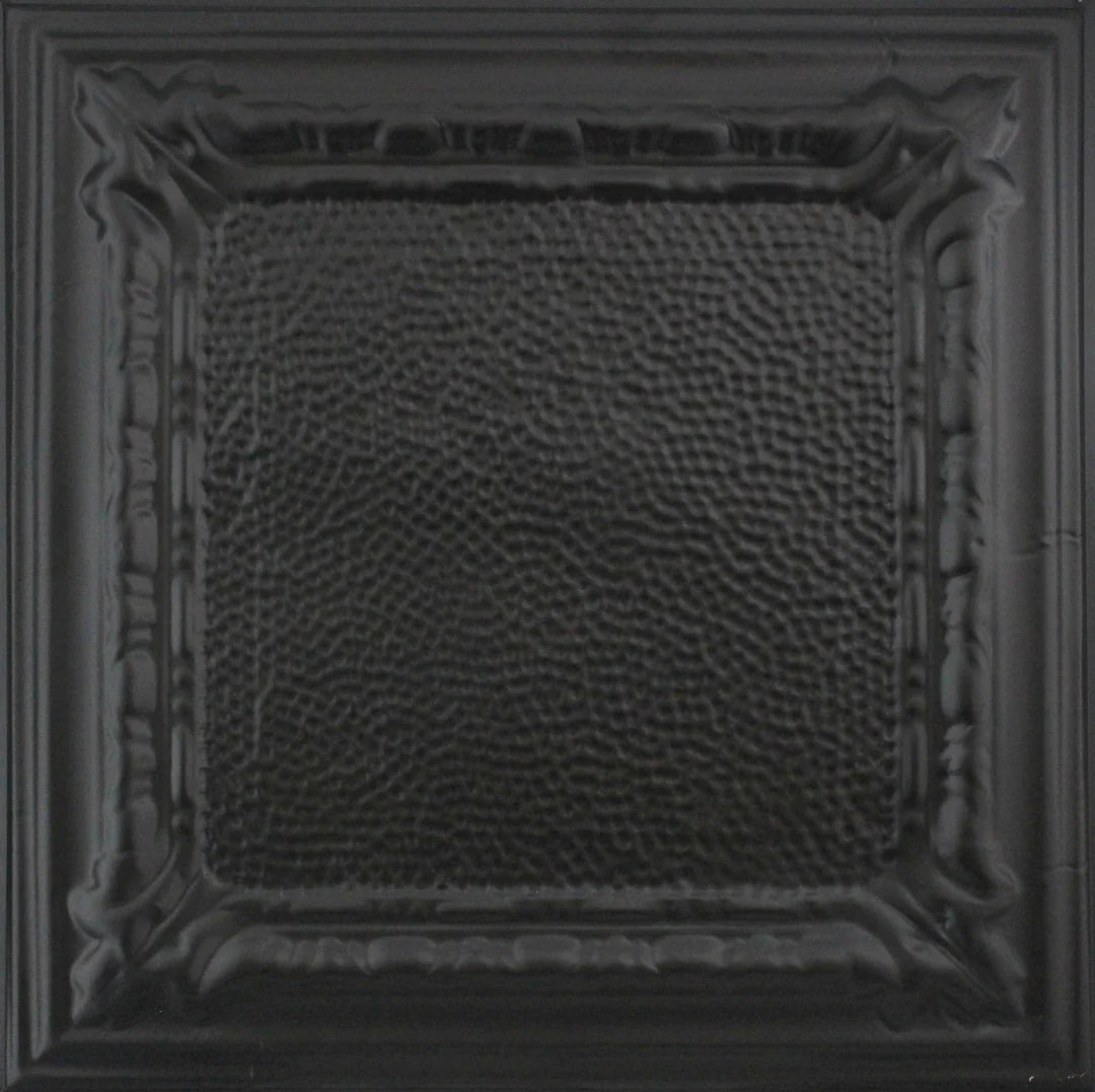 Metal Ceiling Tiles | Pattern 128 | Peened Frame - Matte Black - Metal Ceiling Express