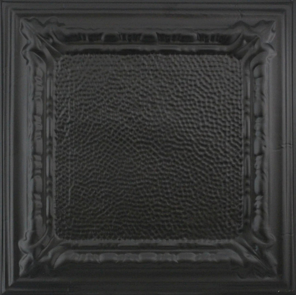 Metal Ceiling Tiles | Pattern 128 | Peened Frame - Matte Black - Metal Ceiling Express