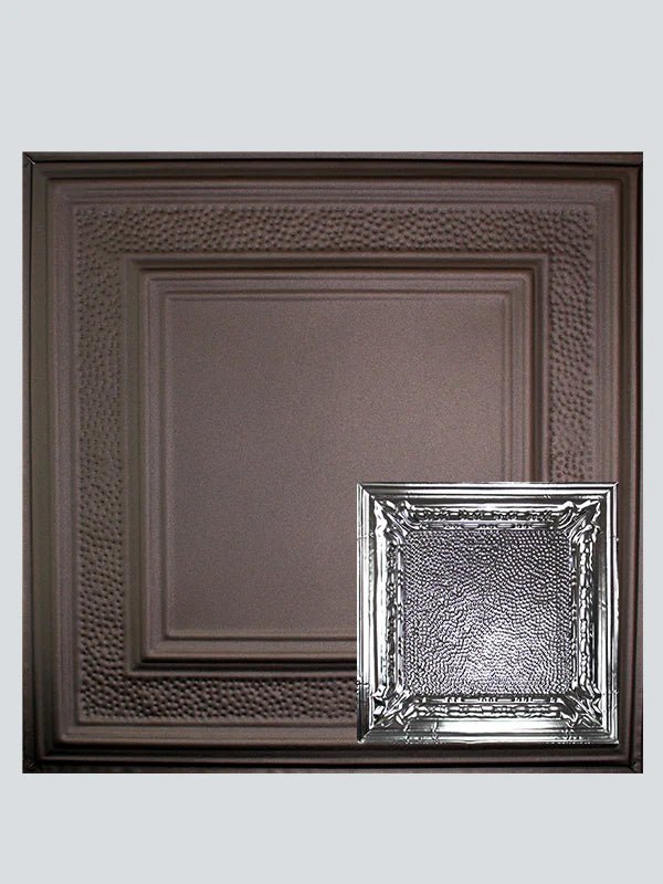 Metal Ceiling Tiles | Pattern 128 | Peened Frame - Oil-Rubbed Bronze - Metal Ceiling Express