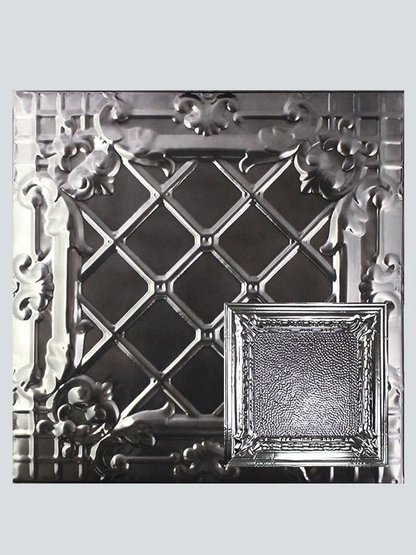 Metal Ceiling Tiles | Pattern 128 | Peened Frame - Smoke - Metal Ceiling Express