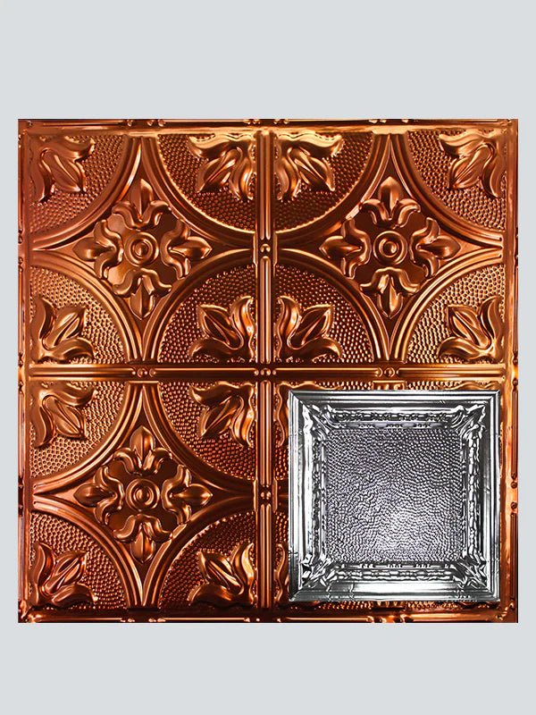 Metal Ceiling Tiles | Pattern 128 | Peened Frame - Transparent Copper - Metal Ceiling Express