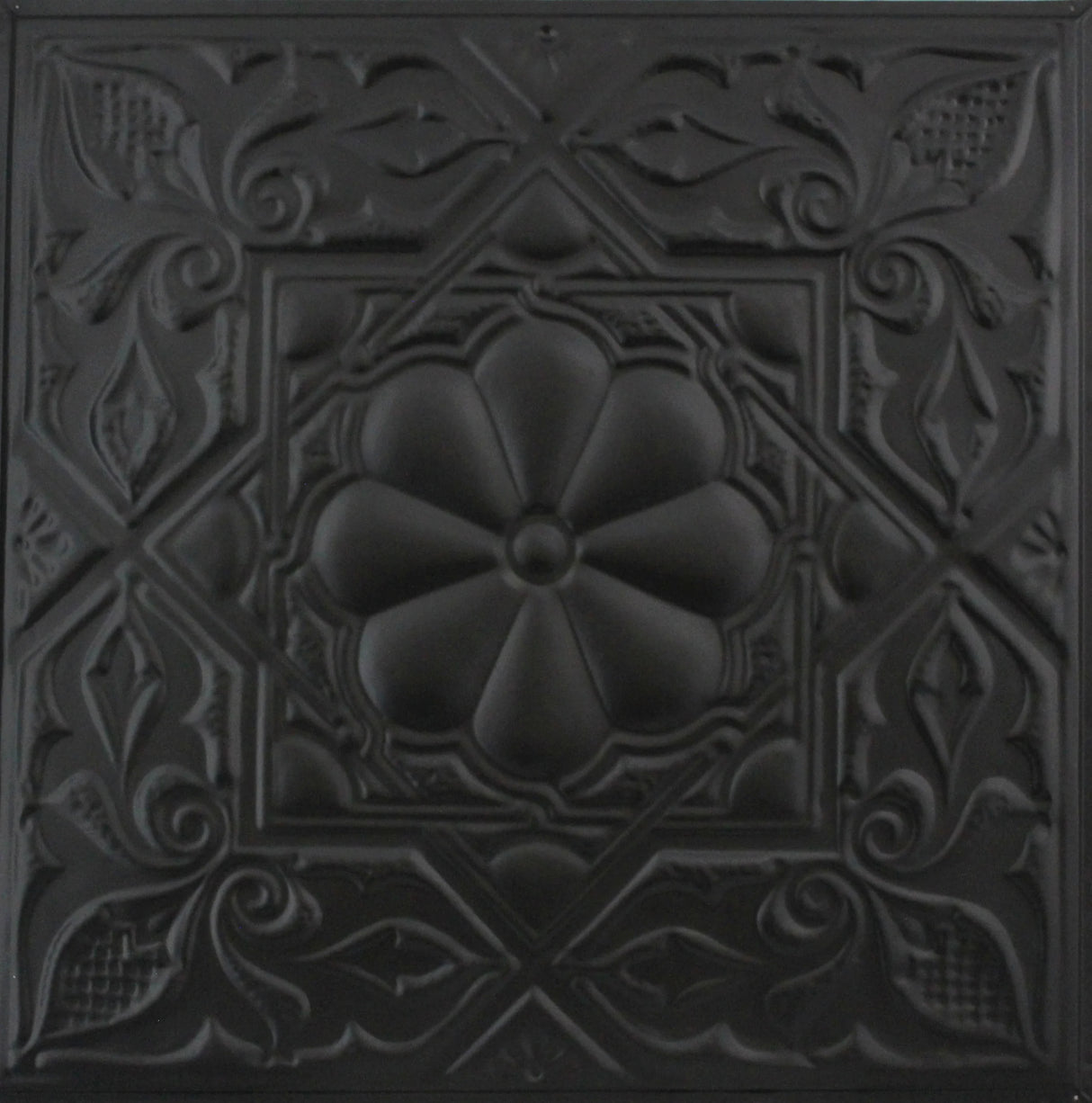 Metal Ceiling Tiles | Pattern 129 | Artisan Medallion - Matte Black - Metal Ceiling Express