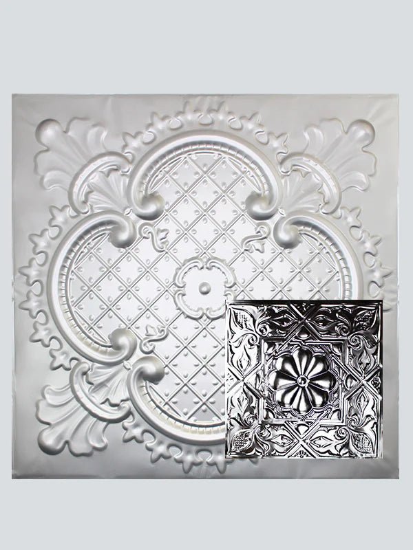 Metal Ceiling Tiles | Pattern 129 | Artisan Medallion - Silver - Metal Ceiling Express