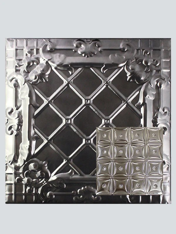 Metal Ceiling Tiles | Pattern 130 | Sixteen Flowers - Smoke - Metal Ceiling Express