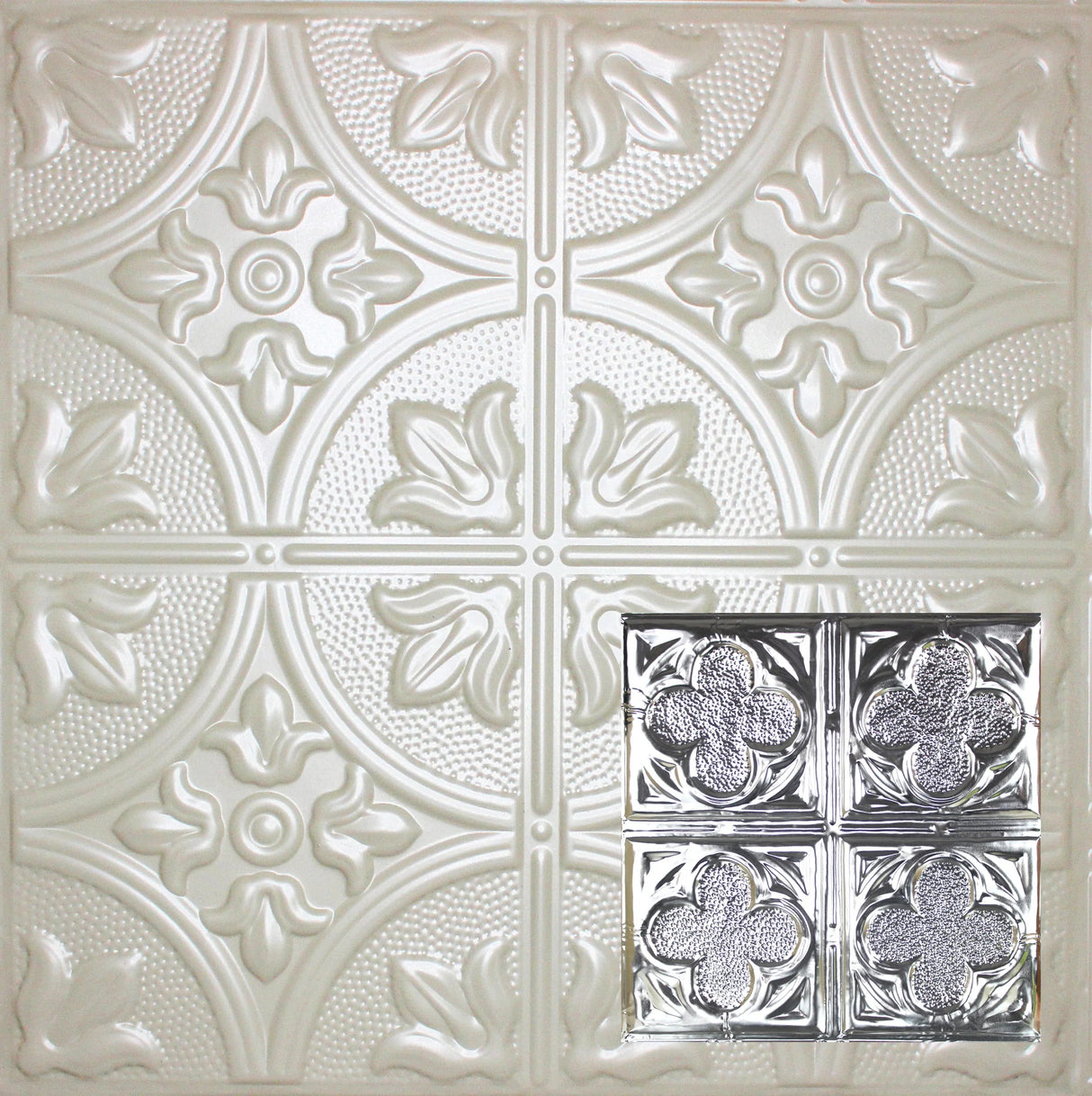 Metal Ceiling Tiles | Pattern 134 | Four Leaf Clover - Antique White - Metal Ceiling Express