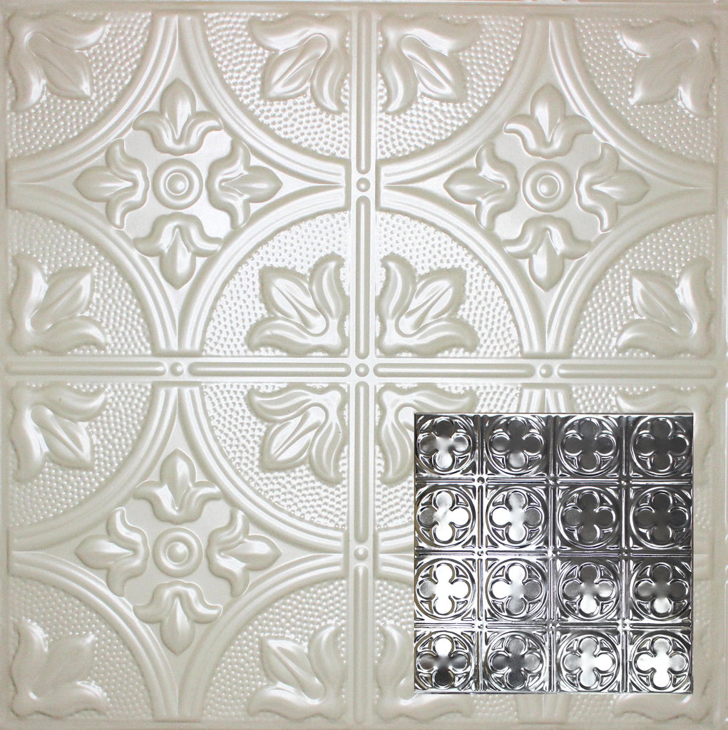 Metal Ceiling Tiles | Pattern 135 | Sixteen Mini Clovers - Antique White - Metal Ceiling Express