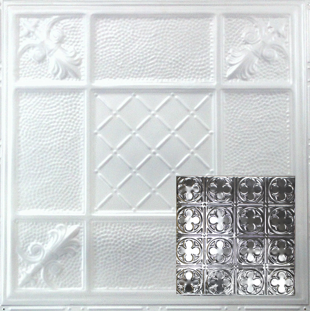 Metal Ceiling Tiles | Pattern 135 | Sixteen Mini Clovers - Arctic Shimmer - Metal Ceiling Express