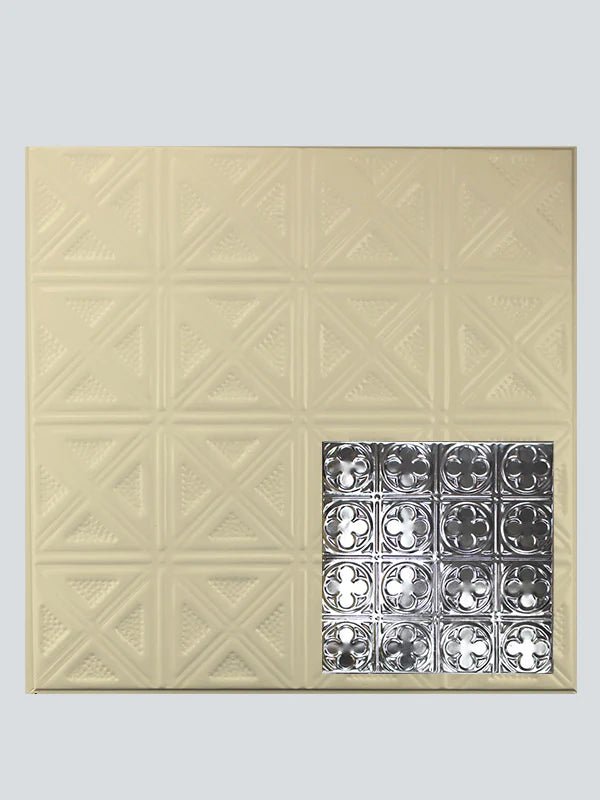 Metal Ceiling Tiles | Pattern 135 | Sixteen Mini Clovers - Creamy White Satin - Metal Ceiling Express