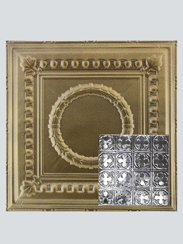 Metal Ceiling Tiles | Pattern 135 | Sixteen Mini Clovers - Gold Vein - Metal Ceiling Express