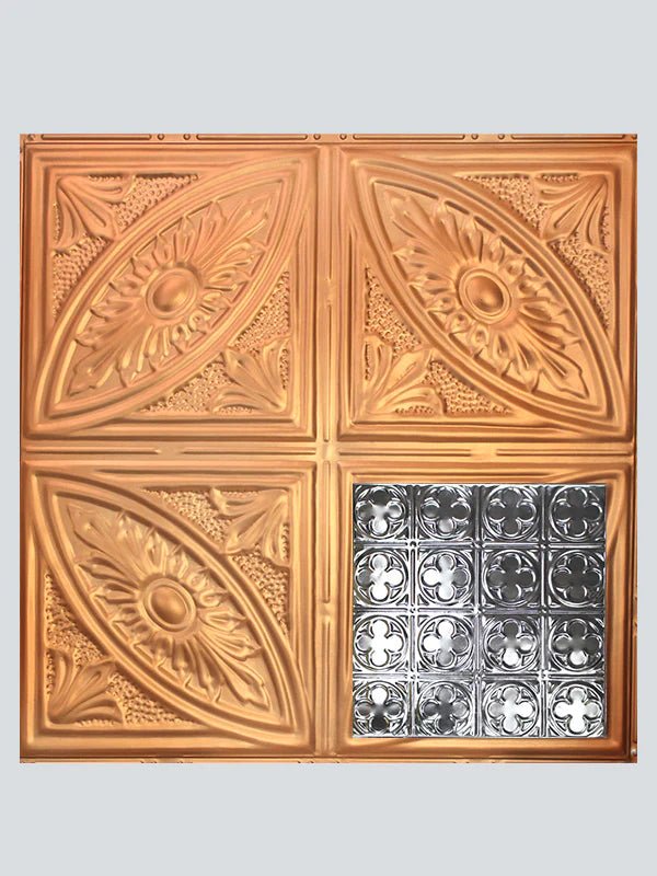 Metal Ceiling Tiles | Pattern 135 | Sixteen Mini Clovers - Satin Transparent Copper - Metal Ceiling Express