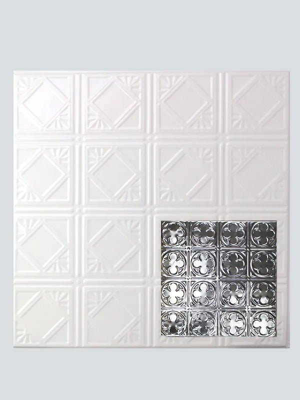 Metal Ceiling Tiles | Pattern 135 | Sixteen Mini Clovers - Satin White - Metal Ceiling Express