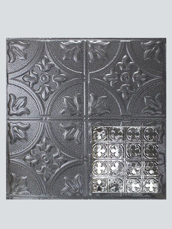 Metal Ceiling Tiles | Pattern 135 | Sixteen Mini Clovers - Silver Vein - Metal Ceiling Express
