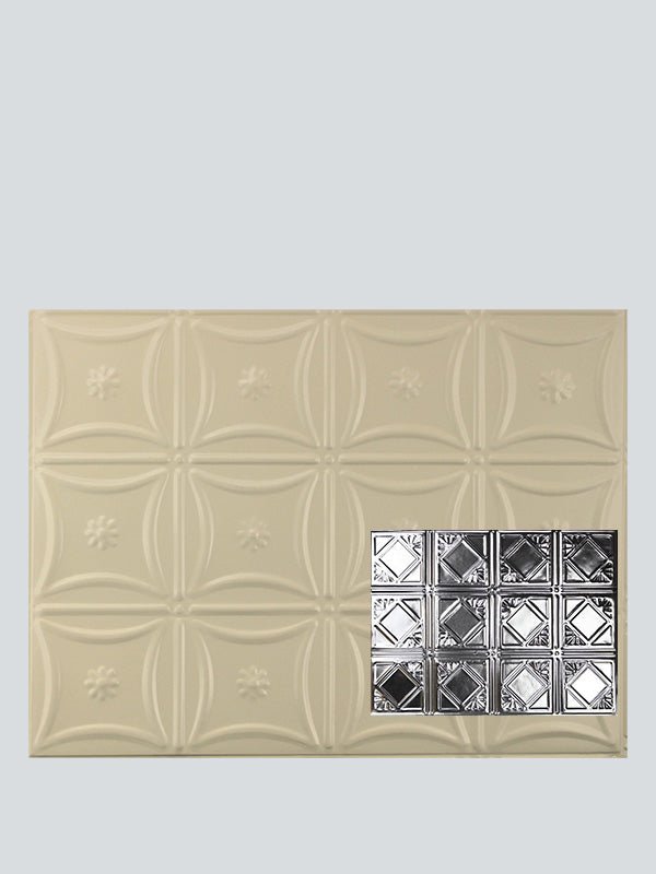 Metal Ceiling Backsplash Tiles - Pattern 119b - Color: Creamy White Satin - Size: 18" x 24" - Wall & Ceiling Tiles - Metal Ceiling Express