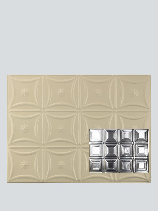 Metal Ceiling Backsplash Tiles - Pattern 120b - Color: Creamy White Satin - Size: 18" x 24" - Wall & Ceiling Tiles - Metal Ceiling Express