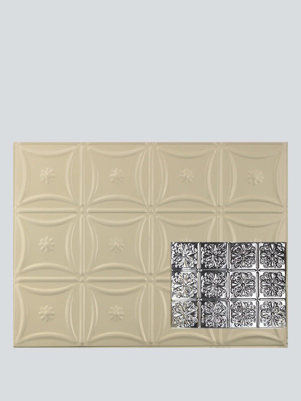 Metal Ceiling Backsplash Tiles - Pattern 127b - Color: Creamy White Satin - Size: 18" x 24" - Wall & Ceiling Tiles - Metal Ceiling Express
