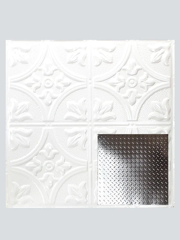Metal Ceiling Tiles | Diamond Plate - Gloss White - Metal Ceiling Express