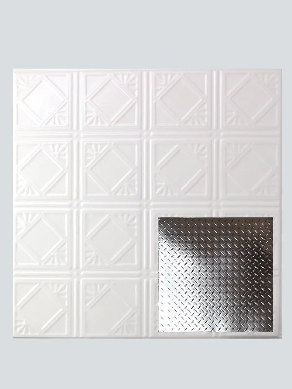 Metal Ceiling Tiles | Diamond Plate - Satin White - Metal Ceiling Express