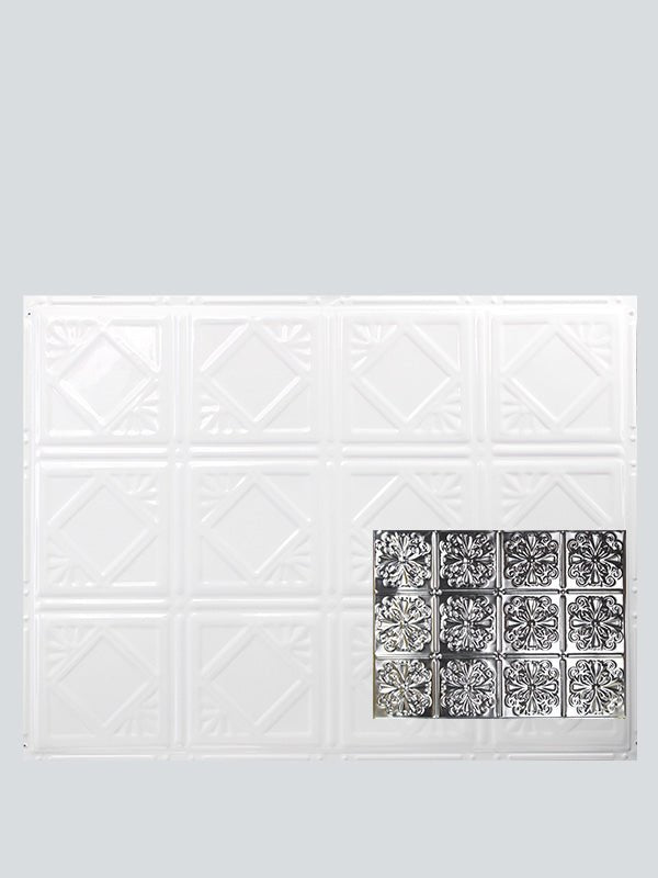 Metal Ceiling Backsplash Tiles - Pattern 127b - Color: Gloss White - Size: 18" x 24" - Wall & Ceiling Tiles - Metal Ceiling Express