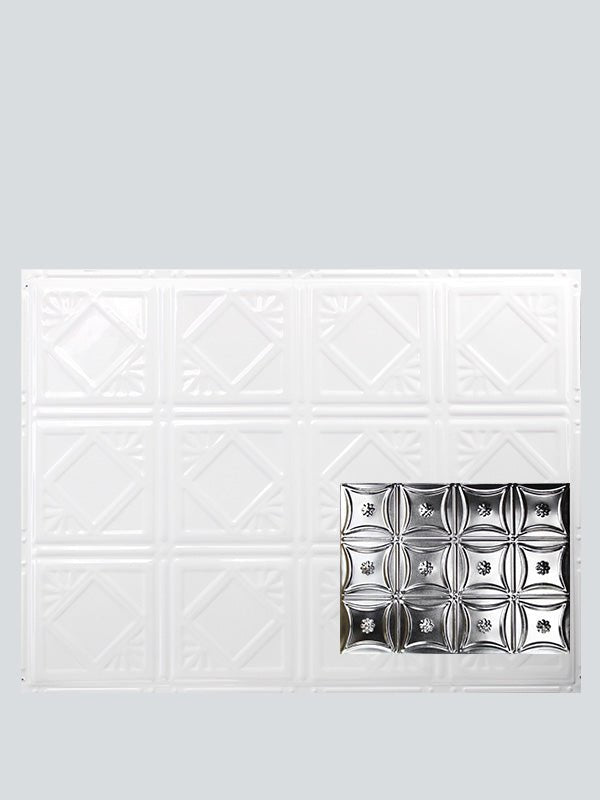 Metal Ceiling Backsplash Tiles - Pattern 130b - Color: Gloss White - Size: 18" x 24" - Wall & Ceiling Tiles - Metal Ceiling Express