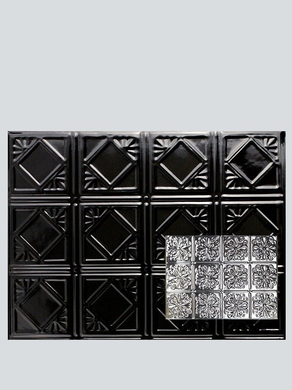 Metal Ceiling Backsplash Tiles | Pattern 127b | Color: Mirror Black | Size: 18" x 24" - Wall & Ceiling Tiles - Metal Ceiling Express