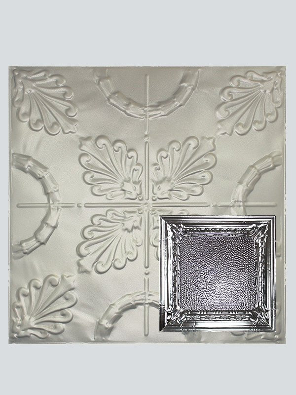 Metal Ceiling Tiles | Pattern 128 | Peened Frame - Nickel Vein - Metal Ceiling Express