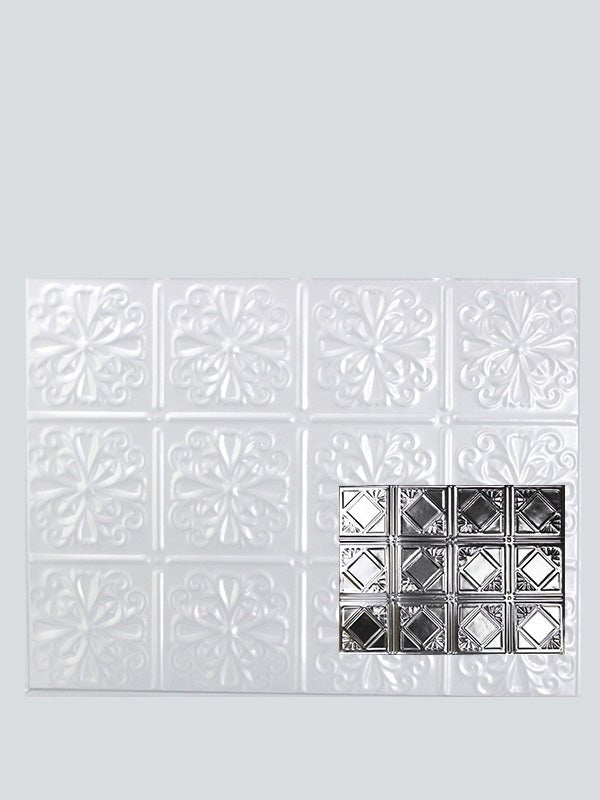 Metal Ceiling Backsplash Tiles | Pattern 119b | Color: Sierra White | Size: 18" x 24" - Wall & Ceiling Tiles - Metal Ceiling Express