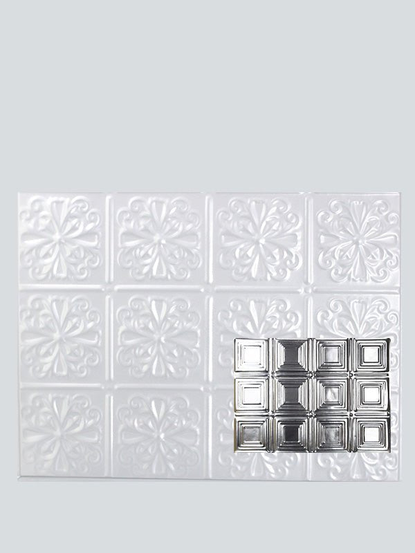 Metal Ceiling Backsplash Tiles | Pattern 120b | Color: Sierra White | Size: 18" x 24" - Wall & Ceiling Tiles - Metal Ceiling Express